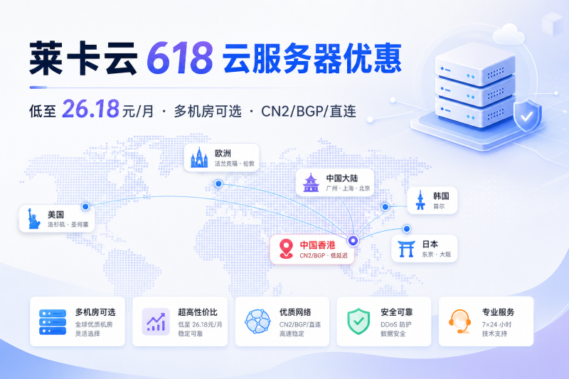 莱卡云618活动：云服务器低至26.18元/月，独立服务器450元/月起，多机房可选-VPS导航网