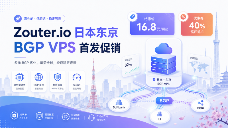 Zouter.io日本东京BGP VPS首发促销:40%循环折扣,支持USDT,无需KYC