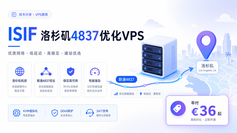 ISIF 洛杉矶4837大陆优化VPS首发:月付€3.5/年付€36起